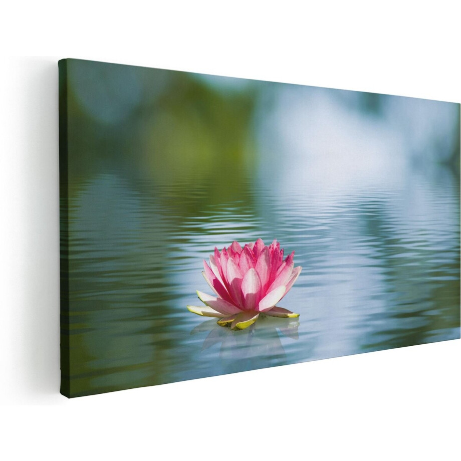 Artaza Canvas Schilderij Roze Lotusbloem Op Het Water - 120x60 - Groot - Foto Op Canvas - Canvas Print afbeelding 1
