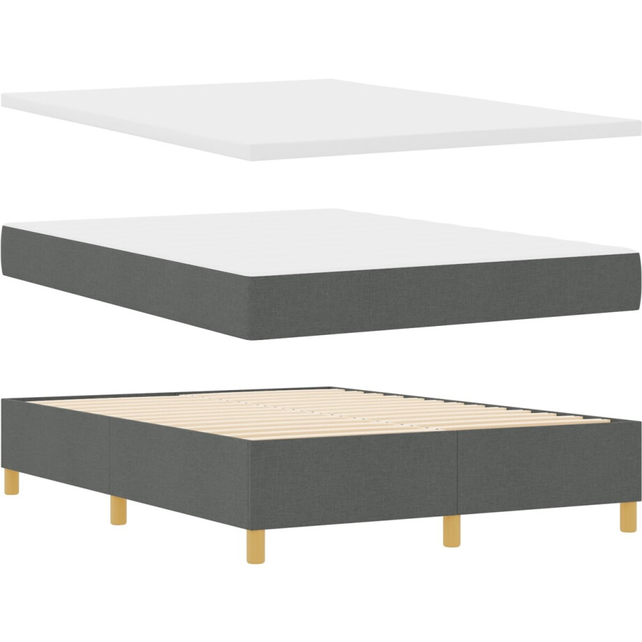 vidaXL - Boxspring - bed - met - hoofdeinde - Donkergrijs - 190 - x - 140 - cm - Stof vidaXL - Boxspring - bed - met - hoofdeinde - Donkergrijs - 190 - x - 140 - cm - Stof afbeelding 1