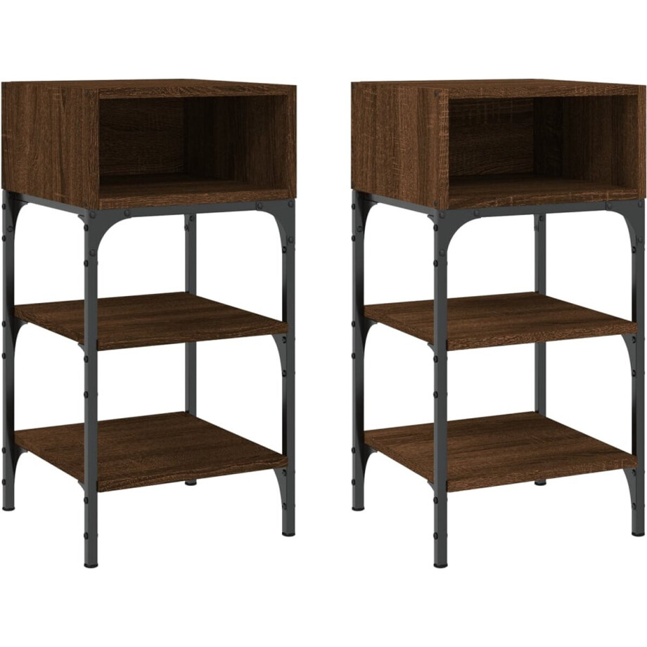 vidaXL - Nachtkastjes - 2 - st - 35x34,5x70 - cm - bewerkt - hout - bruin - eikenkleur afbeelding 1