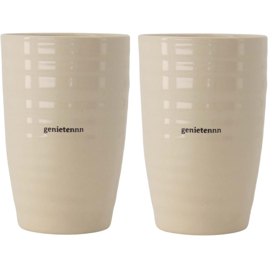Zusss Set Van 2 Mokken L Genietennn - Cadeau Dames Beige Keramiek afbeelding 1