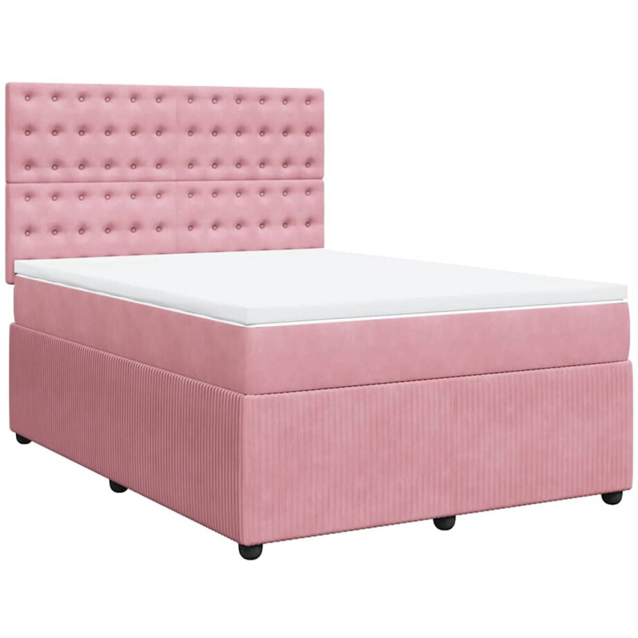 vidaXL - Boxspring - met - matras - fluweel - roze - 160x200 - cm vidaXL - Boxspring - met - matras - fluweel - roze - 160x200 - cm afbeelding 1