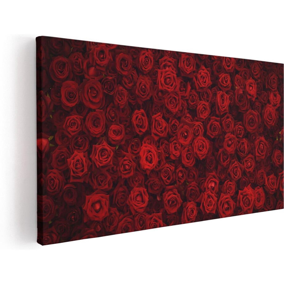 Artaza Canvas Schilderij Rode Rozen Achtergrond - 120x60 cm - Groot - Wanddecoratie Woonkamer - Schilderijen - Muurdecoratie afbeelding 1