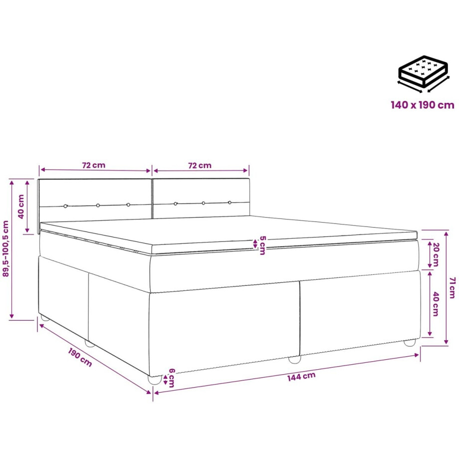 vidaXL - Boxspringbed - met - matras - met - hoofdeinde - Blauw - 140 - x - 190 - cm - Stof vidaXL - Boxspringbed - met - matras - met - hoofdeinde - Blauw - 140 - x - 190 - cm - Stof afbeelding 1