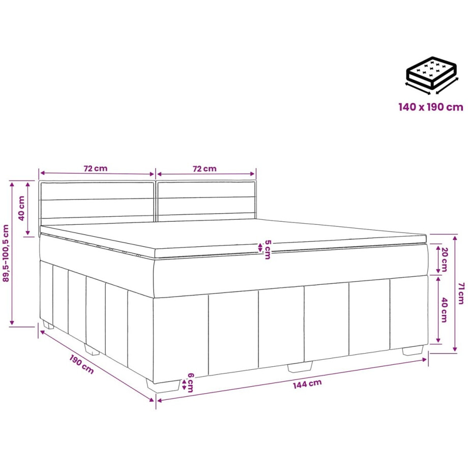 vidaXL - Boxspringbed - met - matras - met - hoofdeinde - Taupe - 140 - x - 190 - cm - Stof afbeelding 1