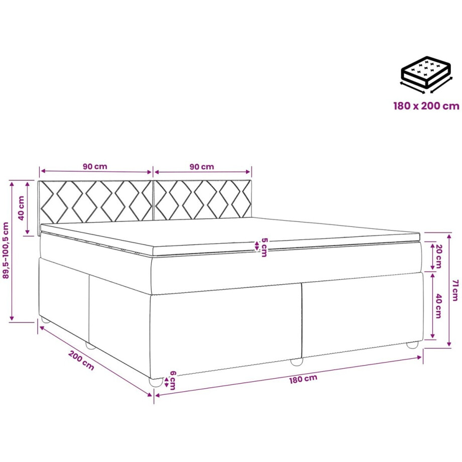 vidaXL - Boxspringbed - met - matras - Donkerbruin - 180 - x - 200 - cm - Stof afbeelding 1