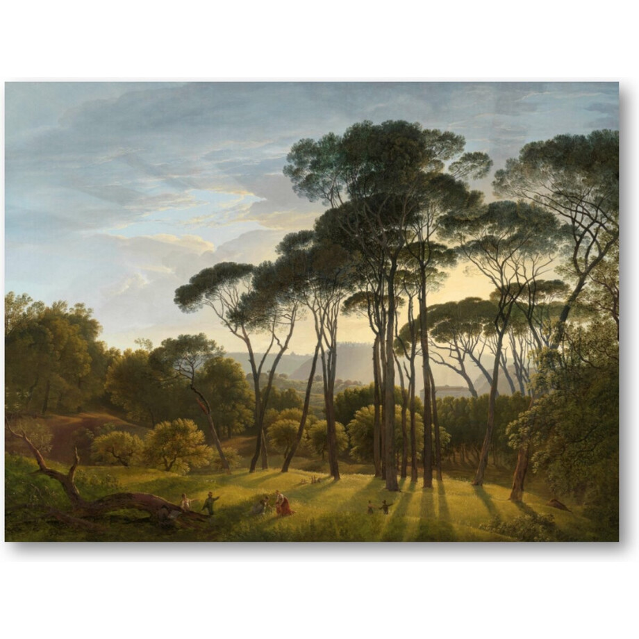 Italiaans landschap met parasoldennen te Rome - 40x30 Canvas Liggend - Hendrik Voogd - Meesterwerken afbeelding 1