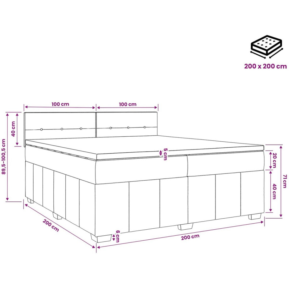 vidaXL - Boxspringbed - met - matras - met - hoofdeinde - Taupe - 200 - x - 200 - cm - Stof vidaXL - Boxspringbed - met - matras - met - hoofdeinde - Taupe - 200 - x - 200 - cm - Stof afbeelding 1