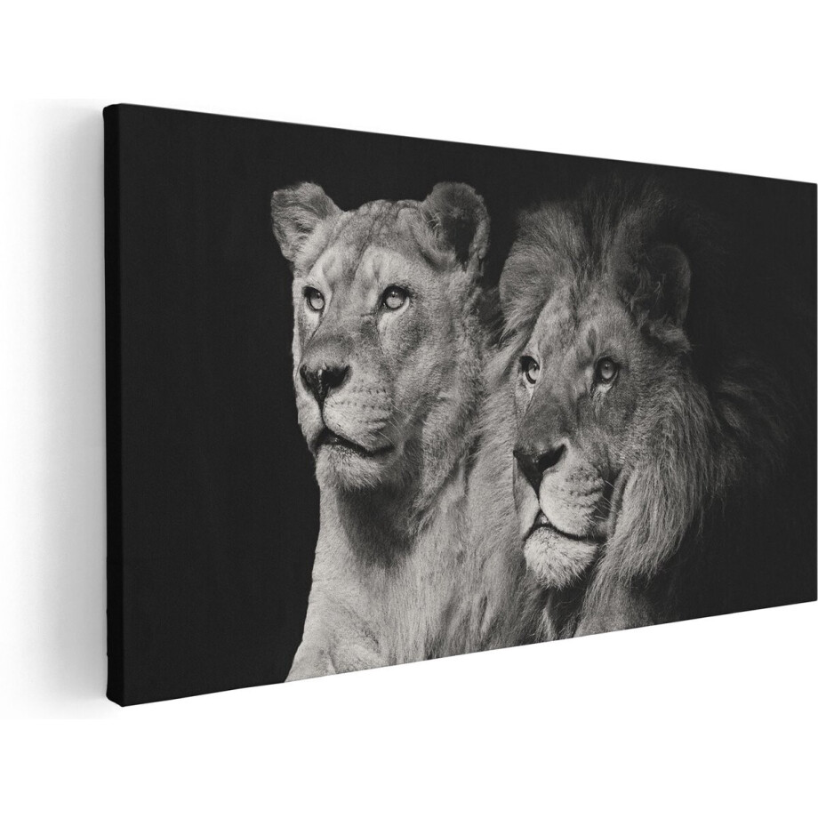 Artaza Canvas Schilderij Leeuw En Leeuwin - Zwart Wit - 80x40 - Foto Op Canvas - Canvas Print afbeelding 1