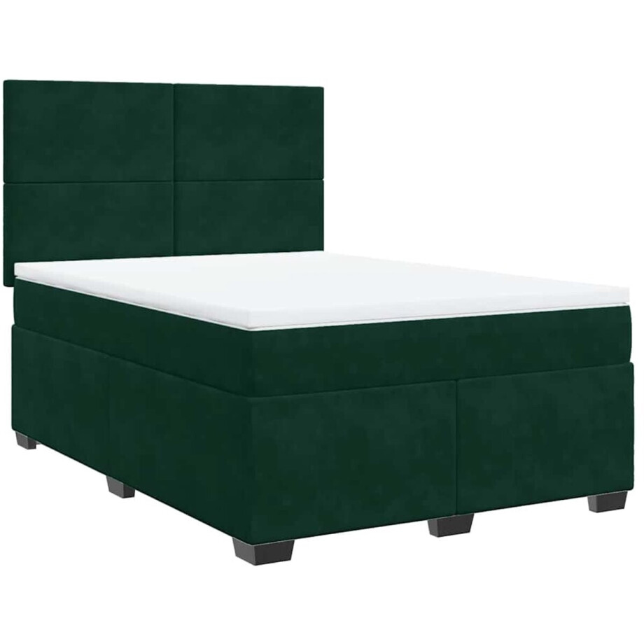 vidaXL - Boxspring - met - matras - fluweel - donkergroen - 140x200 - cm afbeelding 1