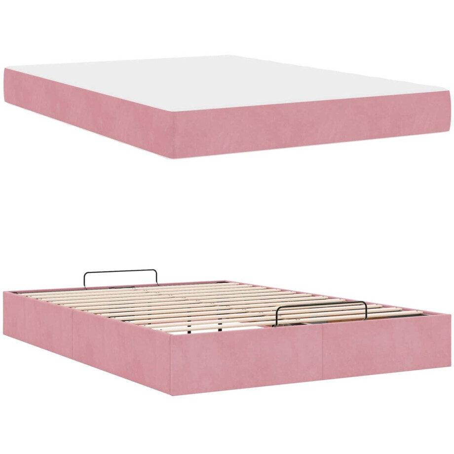 vidaXL - Bedframe - met - matras - 2 - pcs - Roze - Fluweel afbeelding 1