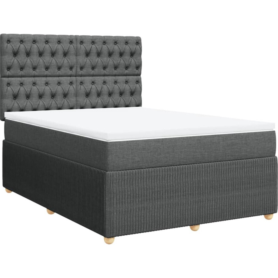 vidaXL - Boxspring - met - matras - stof - donkergrijs - 140x200 - cm afbeelding 1