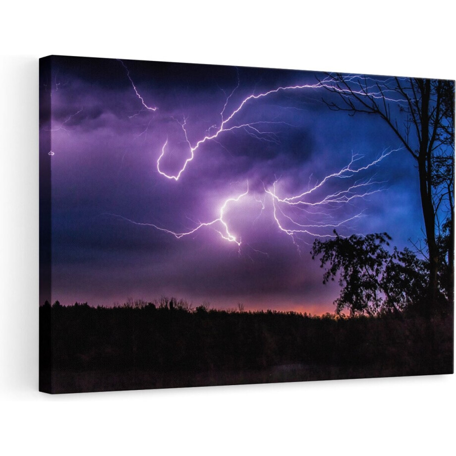 Artaza Canvas Schilderij Onweer - 90x60 cm - Wanddecoratie Natuur - Muurdecoratie Bliksem - Schilderijen Op Canvas Nacht afbeelding 1