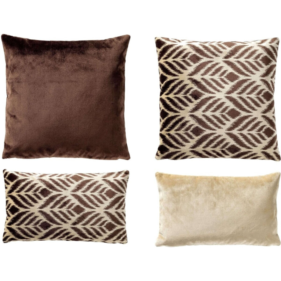 ALEXA/CELESTE | 4-delige kussenset | 45x45 en 30x50 cm | bruin, beige | Hoii afbeelding 1