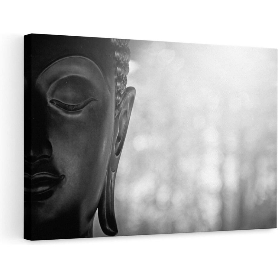 Artaza Canvas Schilderij Boeddha Beeld met Zon - Zwart Wit - 90x60 - Foto Op Canvas - Canvas Print - Muurdecoratie Artaza Canvas Schilderij Boeddha Beeld met Zon - Zwart Wit - 90x60 - Foto Op Canvas - Canvas Print - Muurdecoratie afbeelding 1