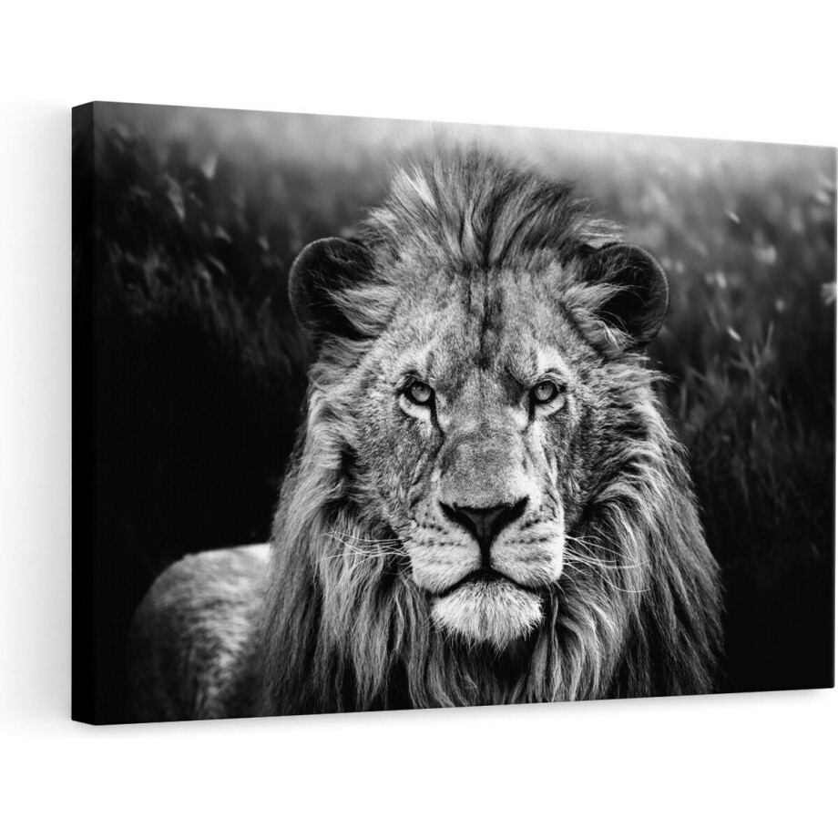 Artaza Canvas Schilderij Leeuw - 90x60 cm - Wanddecoratie Dieren - Muurdecoratie Leeuwenkop - Schilderijen Op Canvas Zwart Wit afbeelding 1