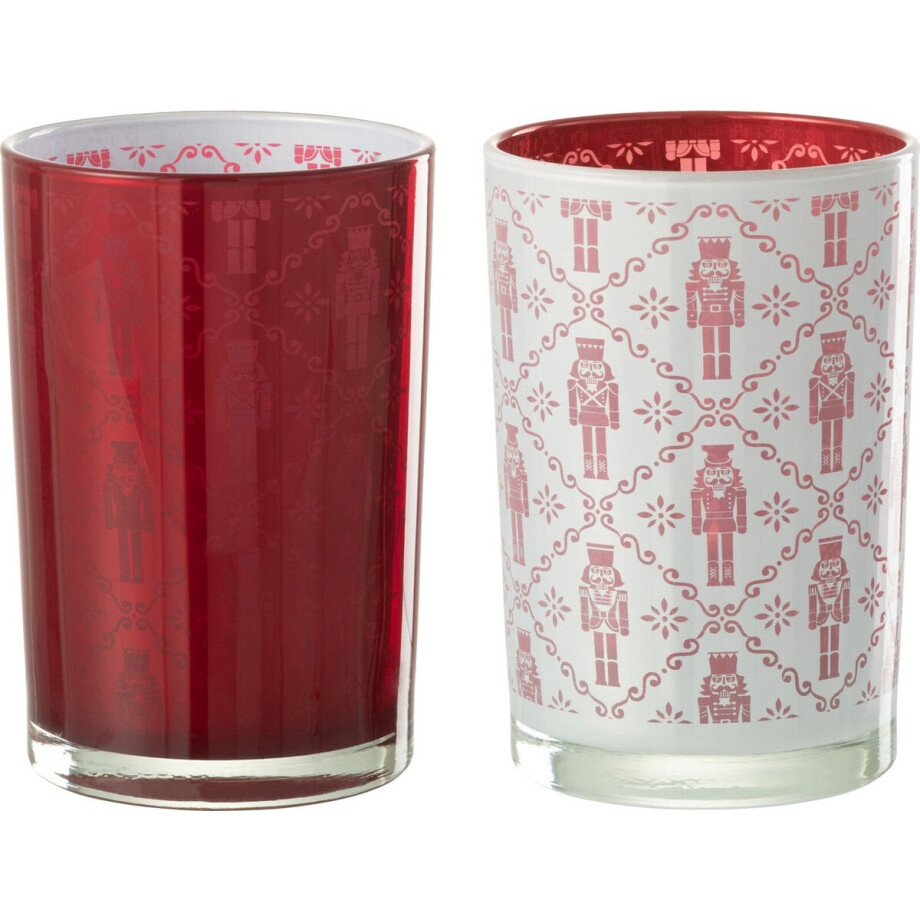 J-Line windlicht Notenkraker - glas - wit/rood - large - 2 stuks afbeelding 1