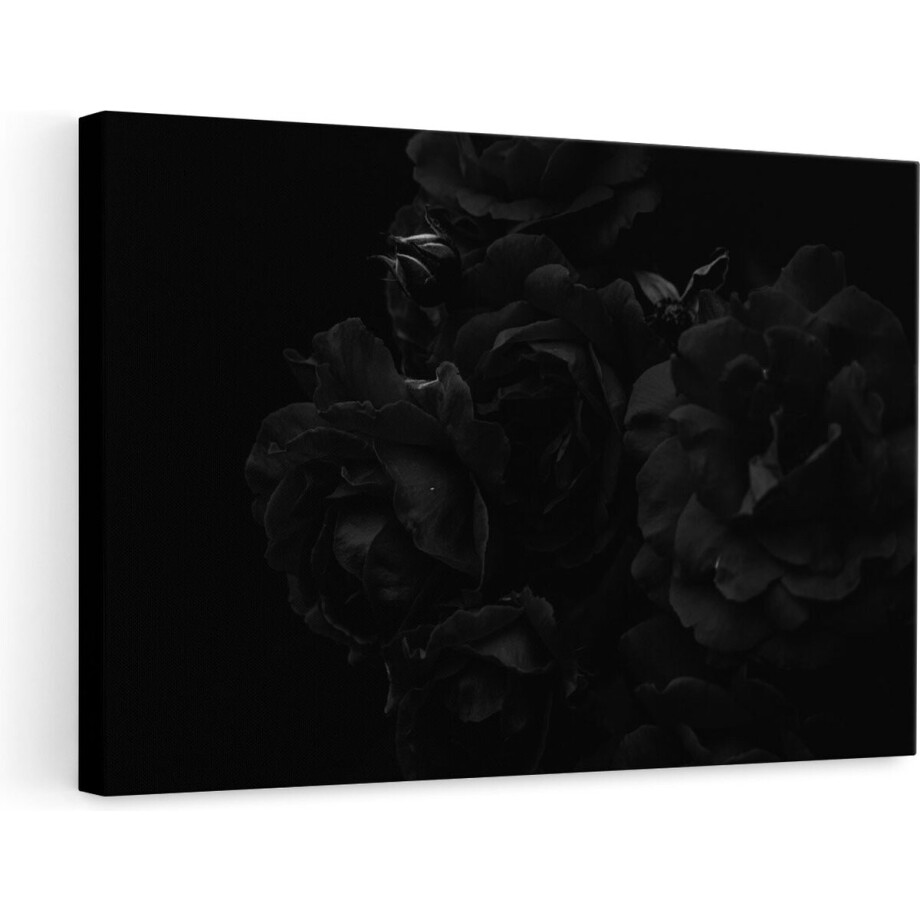 Artaza Canvas Schilderij Rode Bloemen met Zwarte Achtergrond - Zwart Wit - 90x60 - Foto Op Canvas - Canvas Print - Muurdecoratie afbeelding 1