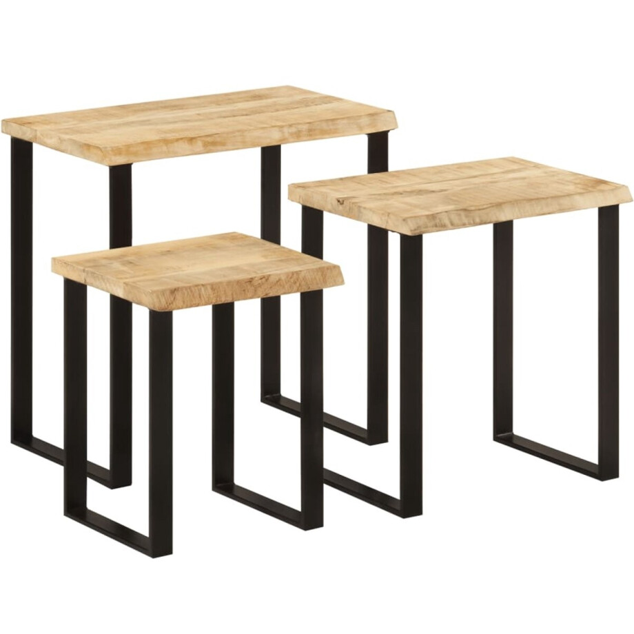 vidaXL Nesttafel - Nesttafels - Bijzettafel - Banktafel - Tafeltjesset 3 st met natuurlijke rand massief mangohout afbeelding 1