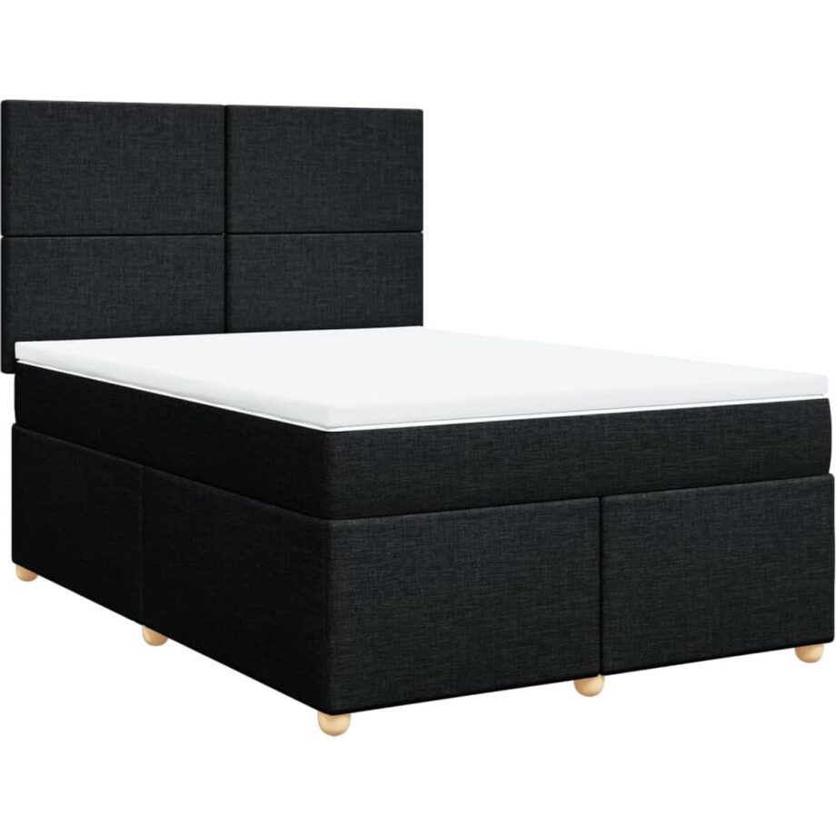 vidaXL - Boxspring - met - matras - stof - zwart - 140x190 - cm vidaXL - Boxspring - met - matras - stof - zwart - 140x190 - cm afbeelding 1