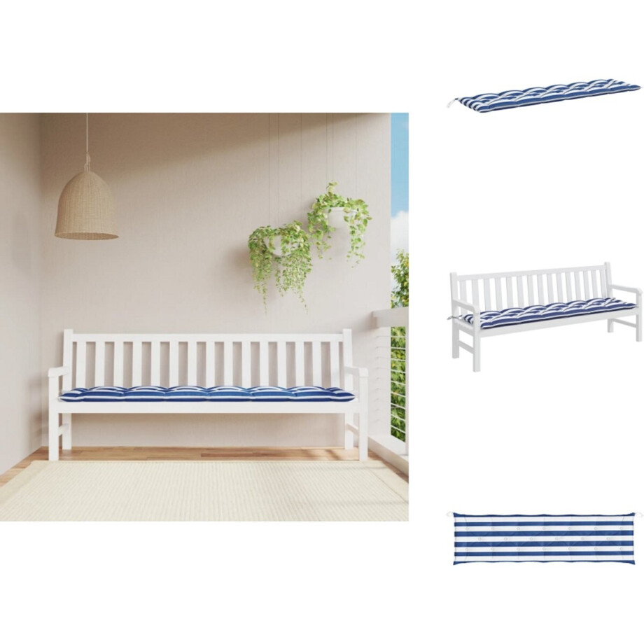 vidaXL Tuinbankkussen - Tuinbankkussens - Tuinbank Kussen - Buitenbankkussen - Tuinbankkussen gestreept 200x50x7 cm stof wit en blauw vidaXL Tuinbankkussen - Tuinbankkussens - Tuinbank Kussen - Buitenbankkussen - Tuinbankkussen gestreept 200x50x7 cm stof wit en blauw afbeelding 1
