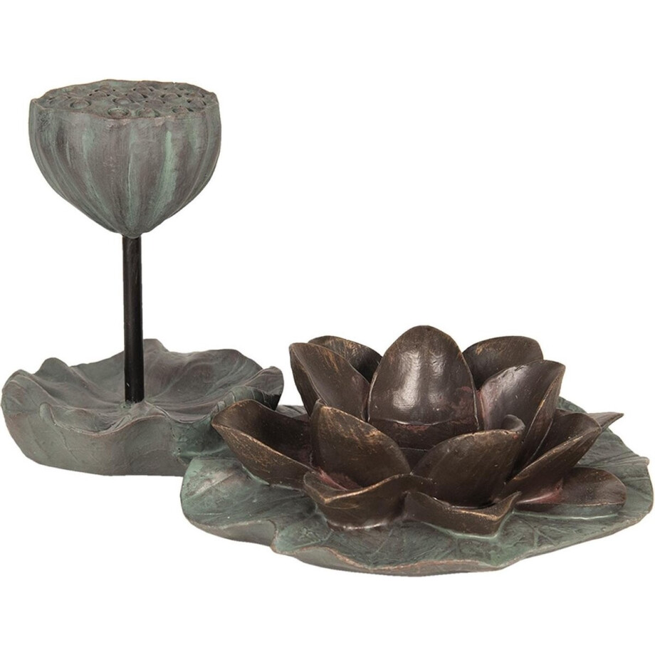 Clayre & Eef Theelichthouder Bloem 26x17x14 cm Grijs Bruin Kunststof afbeelding 1