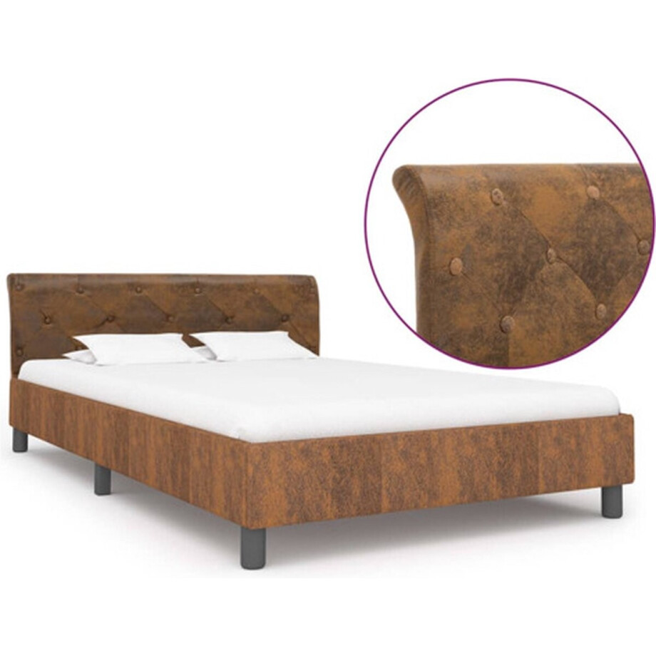 vidaXL - Bedframe - kunstsuède - bruin - 140x200 - cm afbeelding 1