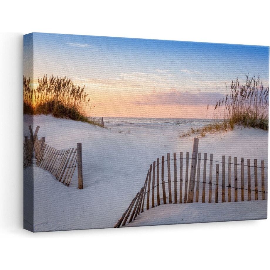 Artaza Canvas Schilderij Strand En Zee - 60x40 cm - Wanddecoratie Duinen - Muurdecoratie Zonsondergang - Schilderijen Op Canvas afbeelding 1