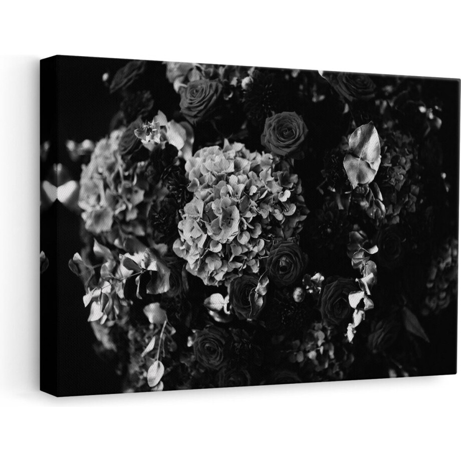 Artaza Canvas Schilderij Bloemen - 60x40 cm - Wanddecoratie Zwart Wit - Muurdecoratie Boeket - Stilleven Bloemen afbeelding 1