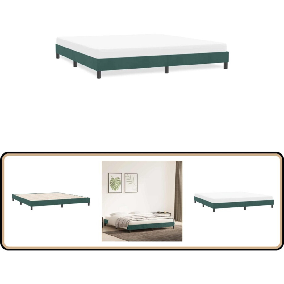 vidaXL Bedframe zonder matras 180x210 cm fluweel donkergroen afbeelding 1