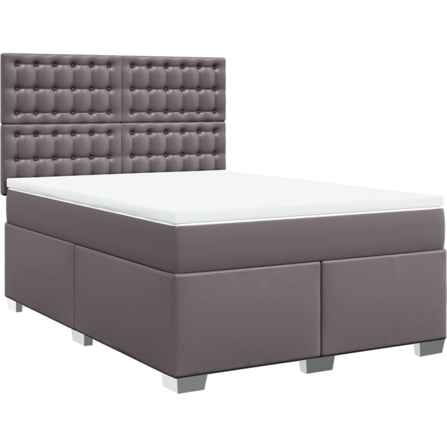vidaXL - Boxspring - met - matras - kunstleer - grijs - 140x200 - cm afbeelding 1