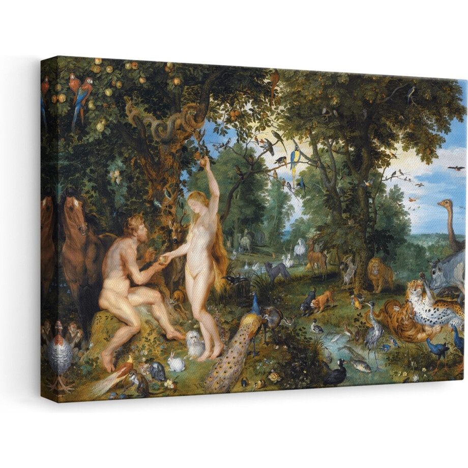Artaza Canvas Schilderij Het Aardse Paradijs met de Zondeval van Adam en Eva - Jan Brueghel - 60x40 - Poster Foto op Canvas - Canvas Print afbeelding 1