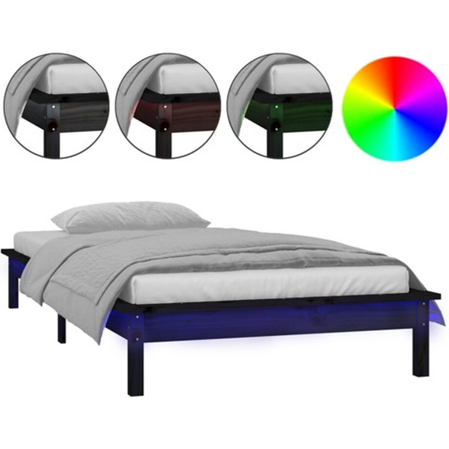 vidaXL - Bedframe - LED - massief - hout - zwart - 75x190 - cm afbeelding 1