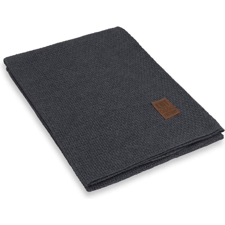 Knit Factory Jesse Gebreid Plaid - Woondeken - Kleed - Antraciet - 160x130 cm afbeelding 1