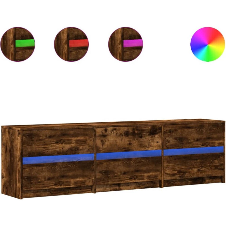 vidaXL - Tv-meubel - met - LED - 180x34x50 - cm - bewerkt - hout - gerookt - eikenkleur afbeelding 1