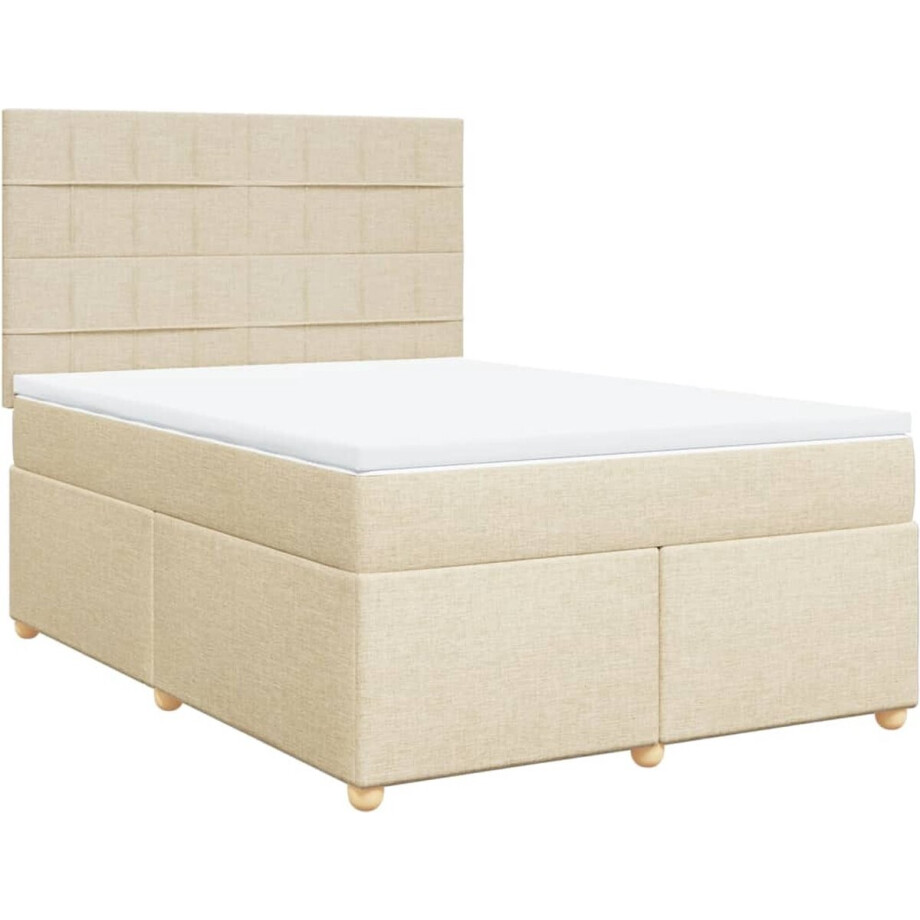 vidaXL - Boxspring - met - matras - stof - crèmekleurig - 160x200 - cm vidaXL - Boxspring - met - matras - stof - crèmekleurig - 160x200 - cm afbeelding 1