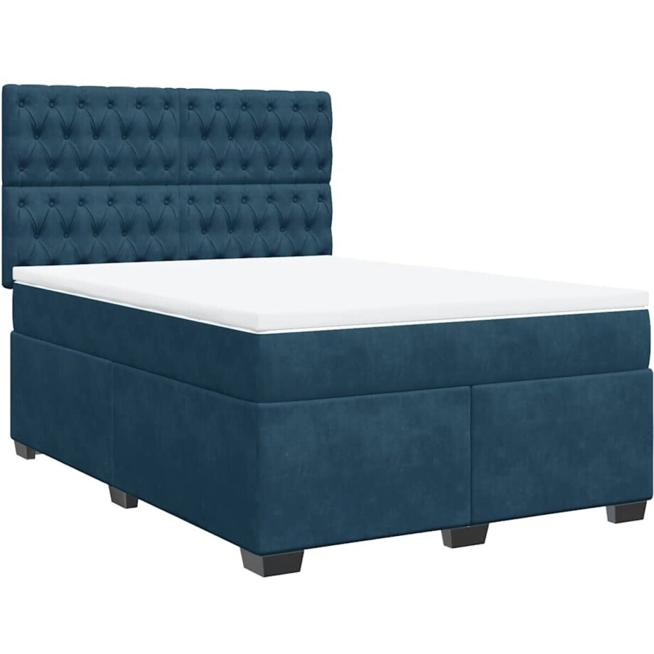 vidaXL - Boxspring - met - matras - fluweel - blauw - 140x190 - cm vidaXL - Boxspring - met - matras - fluweel - blauw - 140x190 - cm afbeelding 1