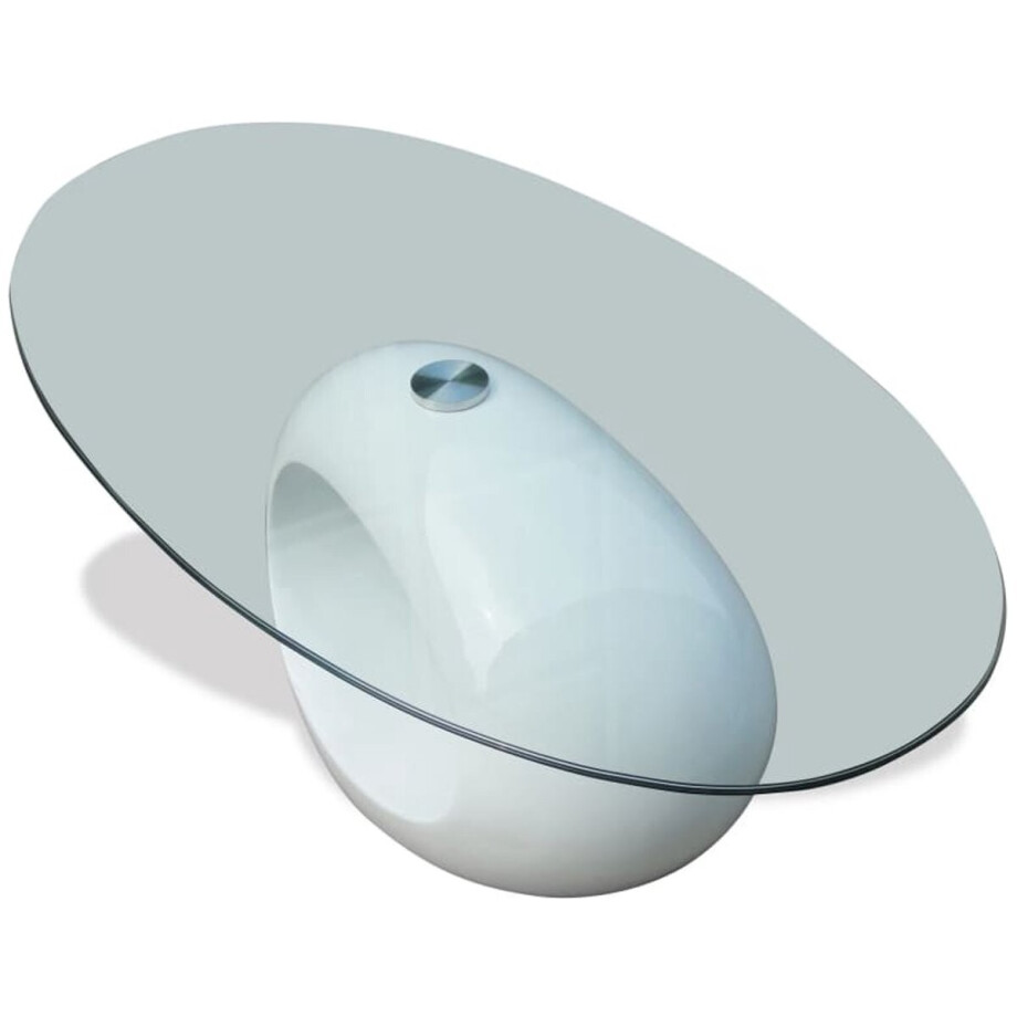 vidaXL Salontafel met ovaal glazen tafelblad hoogglans wit - Salontafel - Salontafels - Salon Tafel - Salon Tafels afbeelding 1