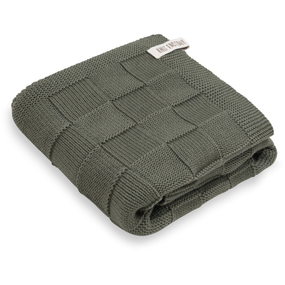 Knit Factory Gebreide Handdoek Ivy - Handdoek badkamer - Khaki - Groen - 50x100 cm - Katoen afbeelding 1
