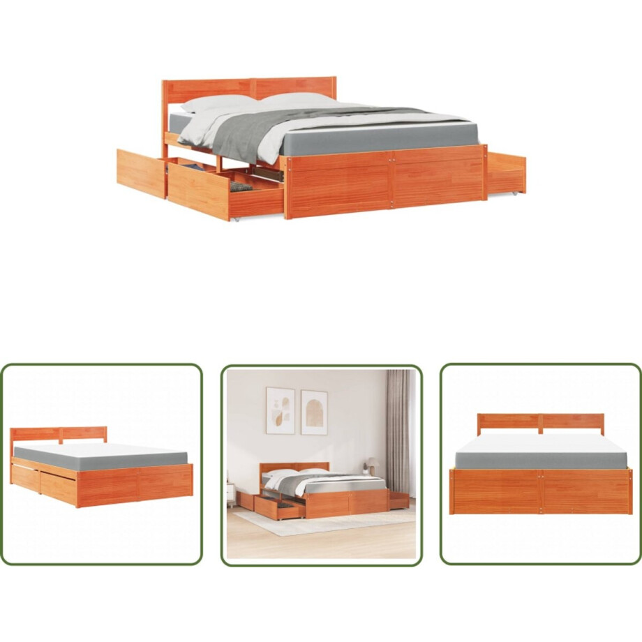 vidaXL Grenenhouten Bed - Massief Houten Bed - Bed met lades en matras massief grenenhout wasbruin 140x200 cm - Bruine Bed - Tweepersoonsbed - Boxspring Bed vidaXL Grenenhouten Bed - Massief Houten Bed - Bed met lades en matras massief grenenhout wasbruin 140x200 cm - Bruine Bed - Tweepersoonsbed - Boxspring Bed afbeelding 1