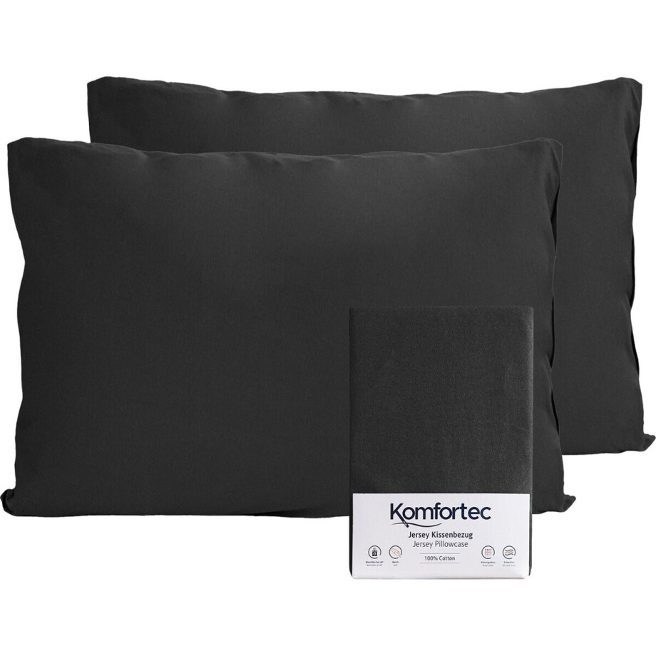 Komfortec Set van 2 Premium Jersey Kussenslopen 40x60 cm - Superzachte Kussenhoes – 100% Katoen – 150 g/m² - Zwart Komfortec Set van 2 Premium Jersey Kussenslopen 40x60 cm - Superzachte Kussenhoes – 100% Katoen – 150 g/m² - Zwart afbeelding 1