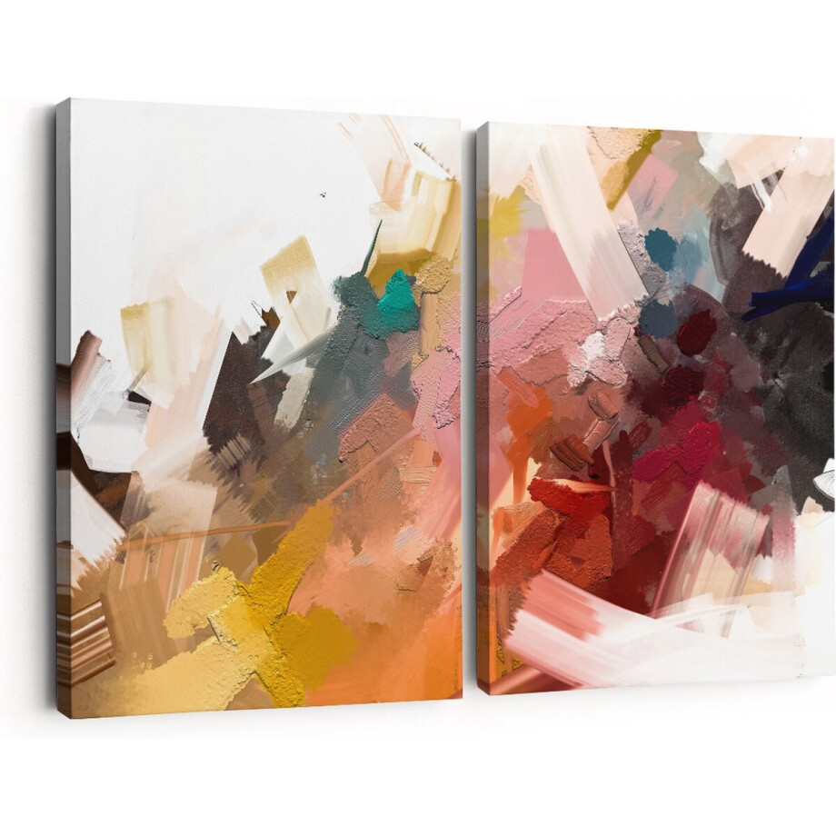 Artaza Canvas Schilderij Tweeluik Abstracte Kunst - Kleurrijke Olieverf - 180x120 - Groot - Foto Op Canvas - Canvas Print afbeelding 1