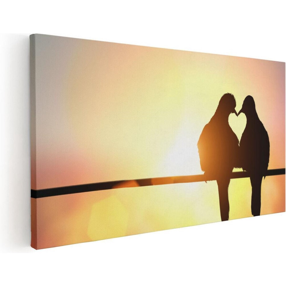 Artaza Canvas Schilderij Twee Silhouet Vogels In Een Hart Vorm - 120x60 - Groot - Foto Op Canvas - Canvas Print afbeelding 1