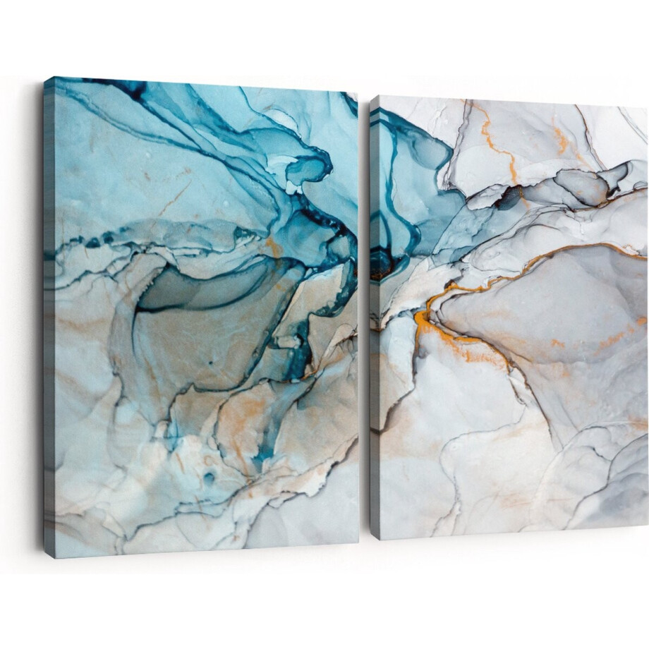 Artaza Canvas Schilderij Tweeluik Abstracte Kunst - Blauwe Grijze Marmer - 60x40 - Klein - Foto Op Canvas - Canvas Print afbeelding 1