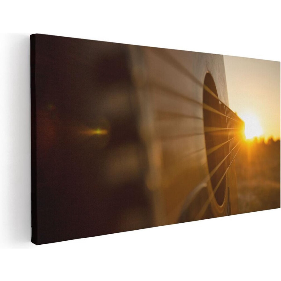 Artaza Canvas Schilderij Gitaar - 120x60 cm - Groot - Wanddecoratie Zonsondergang - Muurdecoratie Muziek - Schilderijen Op Canvas afbeelding 1