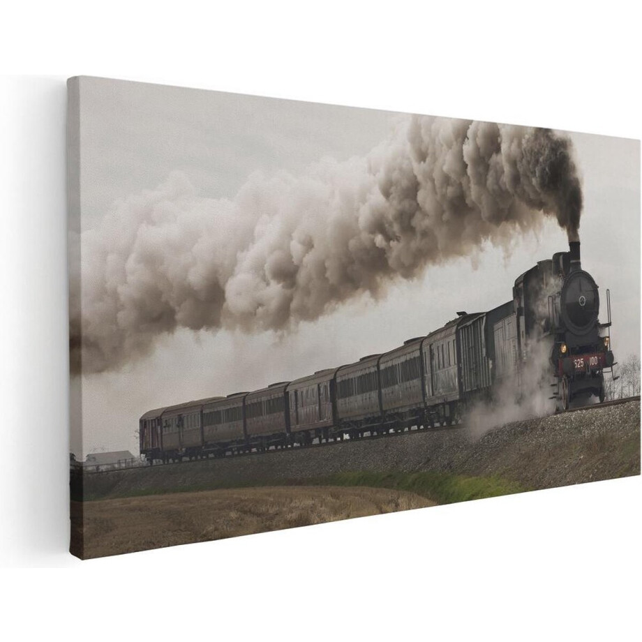 Artaza Canvas Schilderij Locomotief Trein met Rook Wolken - 60x30 - Foto Op Canvas - Canvas Print afbeelding 1