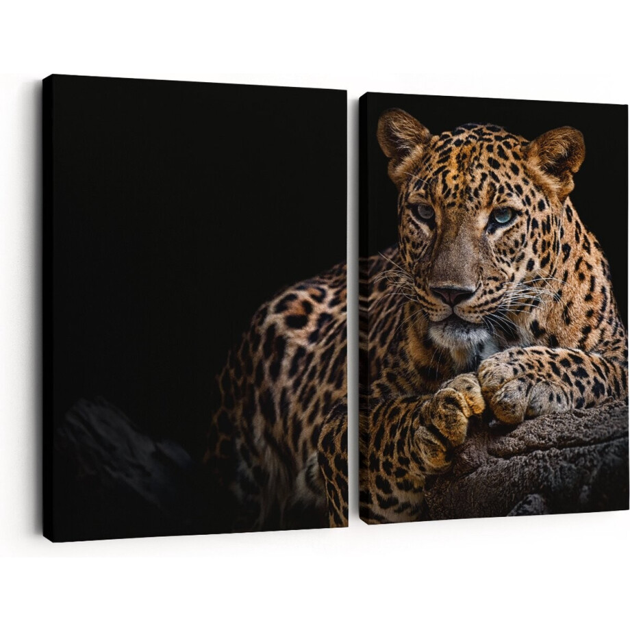 Artaza Canvas Schilderij Tweeluik Luipaard Met Blauwe Ogen - 60x40 - Klein - Foto Op Canvas - Canvas Print afbeelding 1