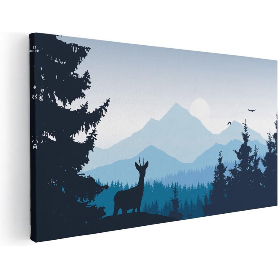 Artaza Canvas Schilderij Hert In Het Bos - Silhouet  - 120x60 - Groot - Foto Op Canvas - Canvas Print afbeelding 1