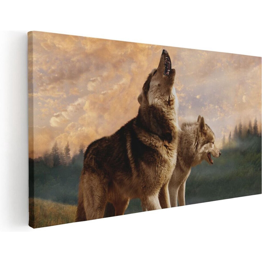 Artaza Canvas Schilderij Wolf - 80x40 cm - Wanddecoratie Dieren - Muurdecoratie Bos - Schilderijen Op Canvas afbeelding 1