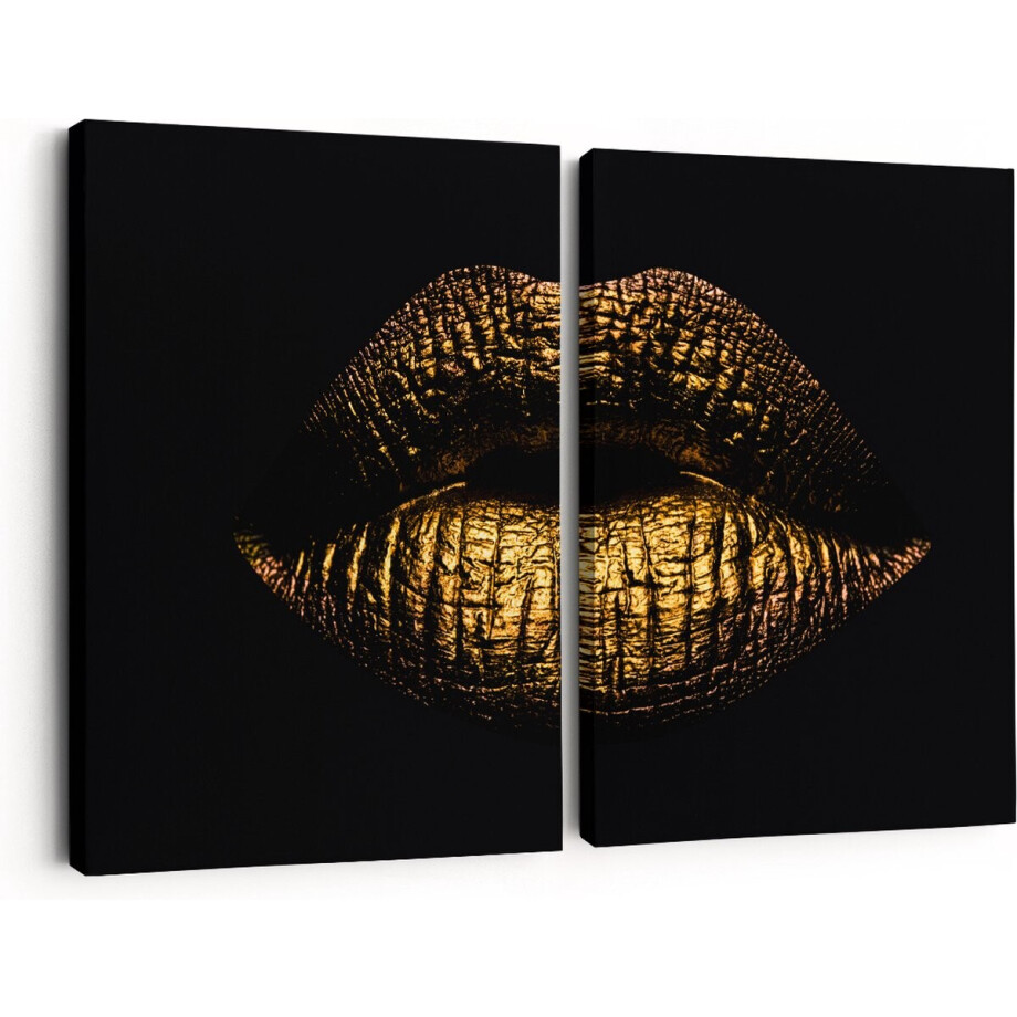Artaza Canvas Schilderij Tweeluik Gouden Lippen - 60x40 - Klein - Foto Op Canvas - Canvas Print Artaza Canvas Schilderij Tweeluik Gouden Lippen - 60x40 - Klein - Foto Op Canvas - Canvas Print afbeelding 1