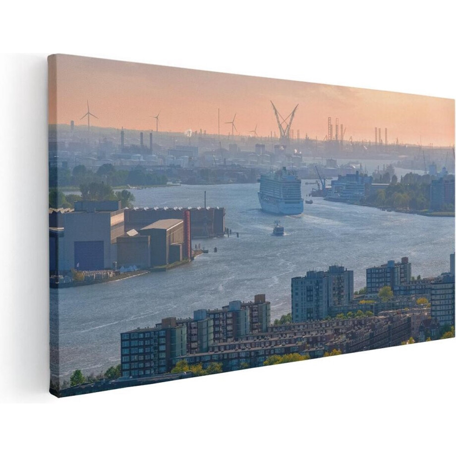 Artaza Canvas Schilderij Rotterdam - 40x20 cm - Klein - Wanddecoratie Skyline - Muurdecoratie Haven - Schilderijen Op Canvas Zonsondergang afbeelding 1